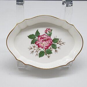 Wedgwood Bone China Charnwood Trinket Dish Pink Rose Floral Gold Trim VTG 5"